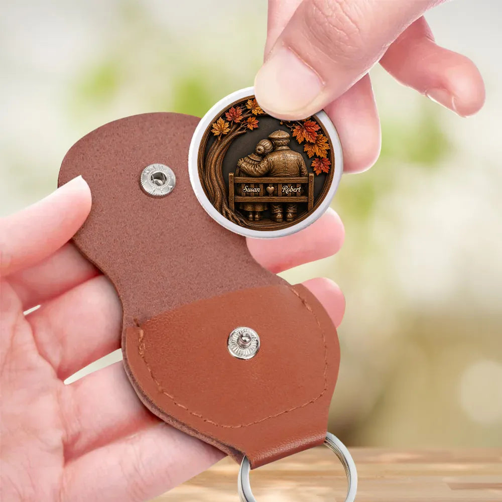 Personalized Pocket Hug with Autumn Couple on a Bench, Unique Keepsake Gift for Husband