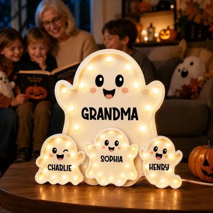 Personalized Acrylic Light Box, Cute Ghost Family Halloween Decor, Unique Gift for Grandma
