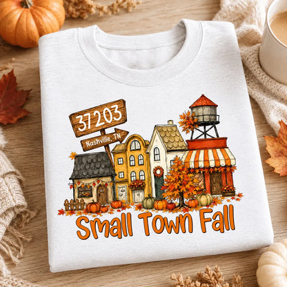 Custom Classic Tee, Nostalgic Fall Town Illustration, Creative Gift for Travelers & Friends