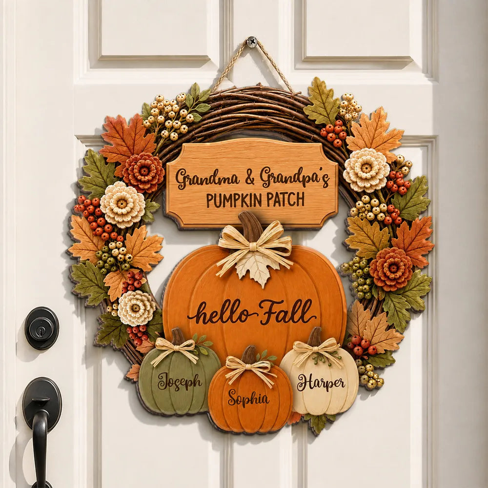 Personalized Wooden Sign, Grandma & Grandpa's Pumpkin Patch Fall Door Decor, Unique Gift for Grandparents