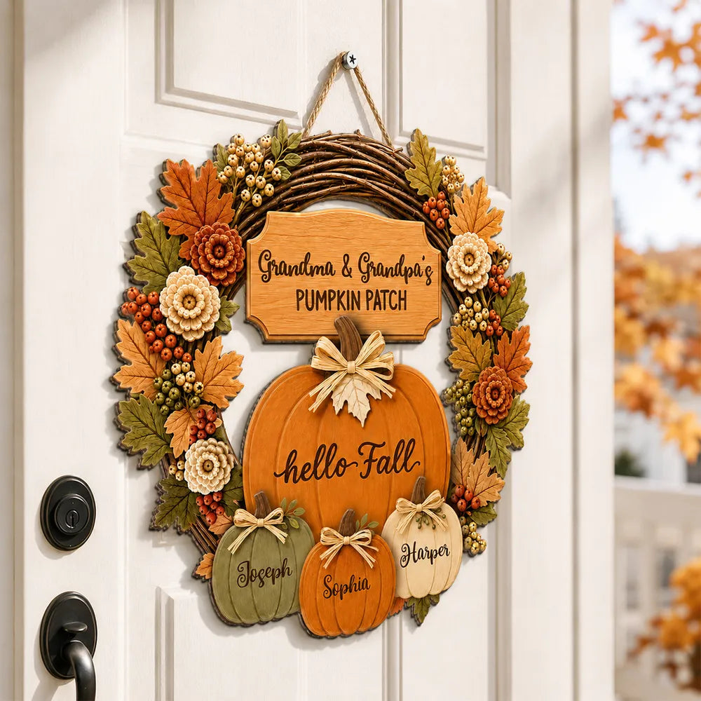 Personalized Wooden Sign, Grandma & Grandpa's Pumpkin Patch Fall Door Decor, Unique Gift for Grandparents