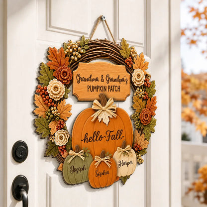 Personalized Wooden Sign, Grandma & Grandpa's Pumpkin Patch Fall Door Decor, Unique Gift for Grandparents