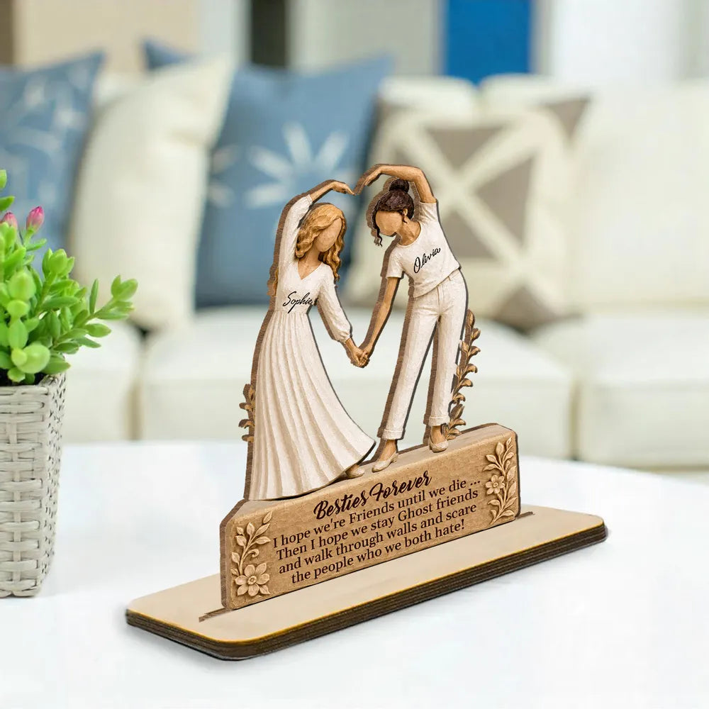 Besties Forever Personalized Wooden Plaque, Friends Making a Heart, Creative Friendship Gift