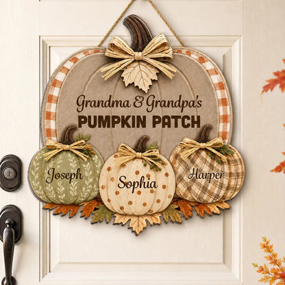Personalized Wooden Sign, Grandma & Grandpa's Pumpkin Patch, Rustic Fall Door Decor, Unique Gift for Grandparents