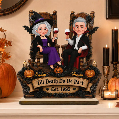 Personalized Wooden Plaque, Till Death Do Us Part Couple Toasting, Creative Halloween Gift for a Partner