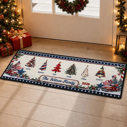 Personalized Standard Doormat, Vintage Trucks and Christmas Trees for a Warm Family Welcome, Creative Gift for Family