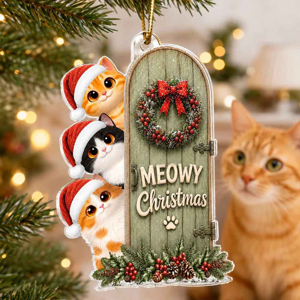 Meowy Christmas Personalized Acrylic Ornament, Playful Peeking Cats, Creative Gift for Cat Owners