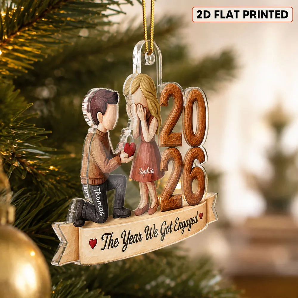 Personalized Acrylic Ornament, Kneeling Proposal Scene, Unique Engagement Gift for Couple
