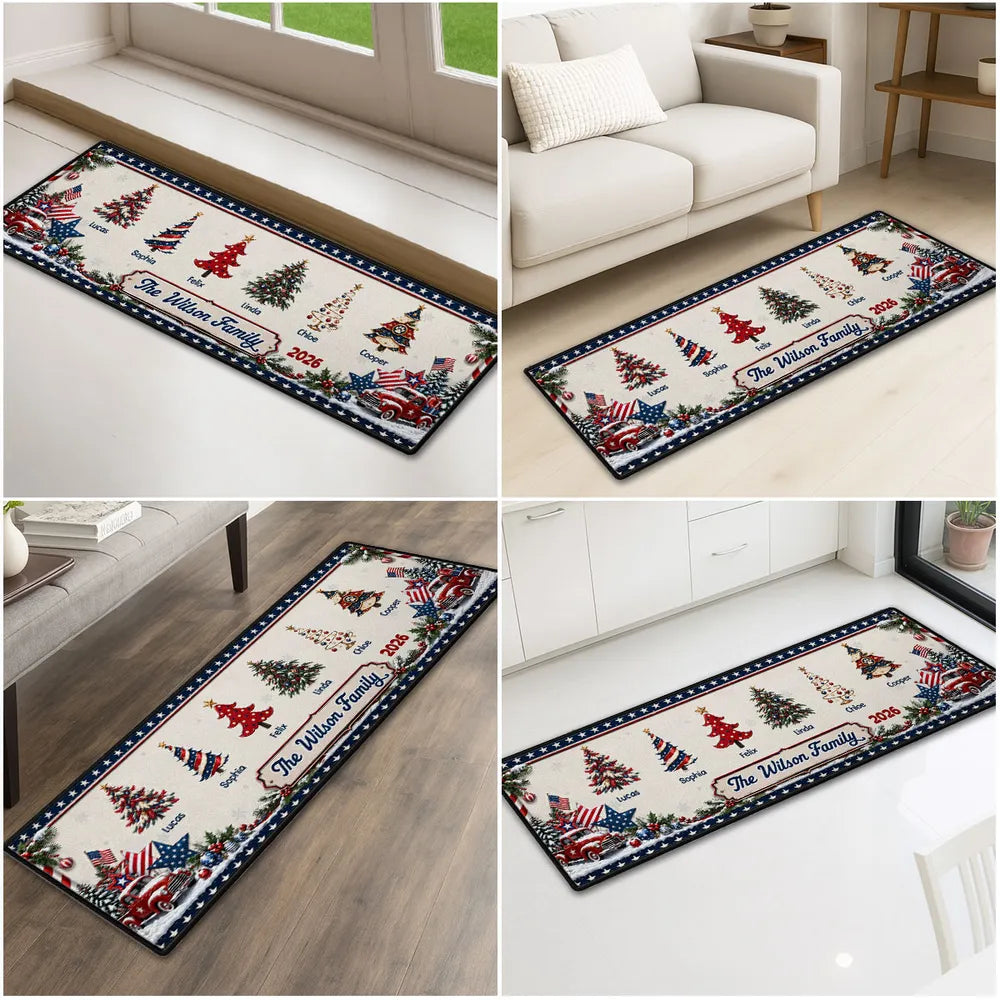 Personalized Standard Doormat, Vintage Trucks and Christmas Trees for a Warm Family Welcome, Creative Gift for Family