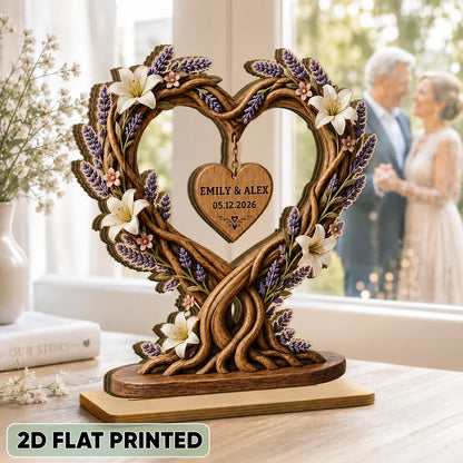 Personalized Wooden Plaque, Floral Heart Tree of Life, Unique Anniversary Gift for Couple