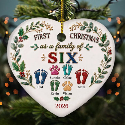 Ceramic Heart Ornament, Personalized Family Footprints for a First Christmas, Creative Gift for Parents
