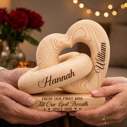 Personalized Heart Sculpture With Base, Intertwined Love Keepsake, Unique Anniversary Gift for Couples