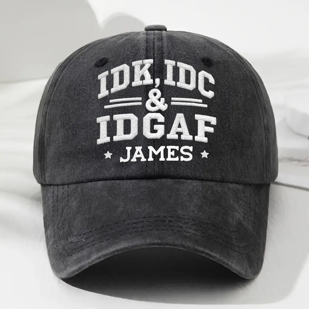 Personalized Brushed Cotton Baseball Cap, Vintage Charcoal Attitude Text, Unique Gift for a Friend