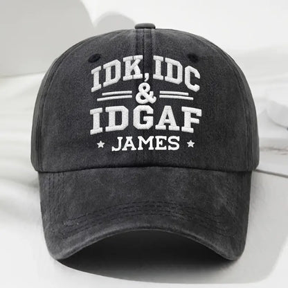 Personalized Brushed Cotton Baseball Cap, Vintage Charcoal Attitude Text, Unique Gift for a Friend