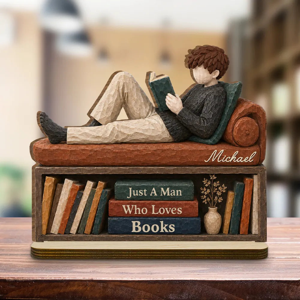 2-Layer Wooden Plaque, Personalized Reader Relaxing With a Book, Heartfelt Creative Gift for Book Lovers