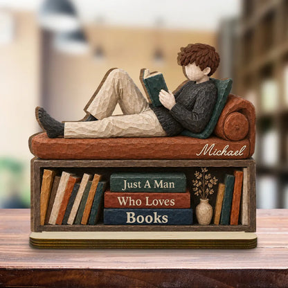2-Layer Wooden Plaque, Personalized Reader Relaxing With a Book, Heartfelt Creative Gift for Book Lovers