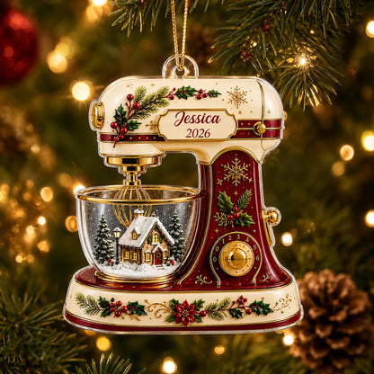 Personalized Acrylic Ornament, Vintage Christmas Baking Mixer, Creative Gift for Bakers and Home Cooks