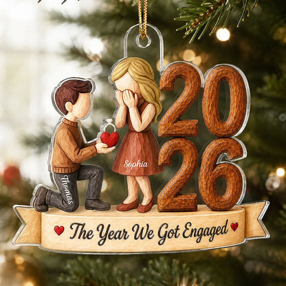 Personalized Acrylic Ornament, Kneeling Proposal Scene, Unique Engagement Gift for Couple