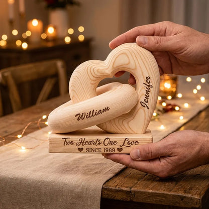 Personalized Heart Sculpture With Base, Interlocking Hearts in a Candlelit Rose Setting, Unique Gift for Couples