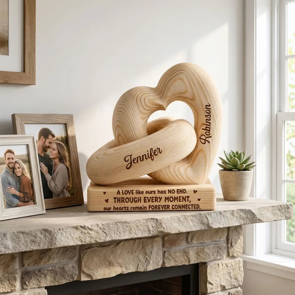 Personalized Heart Sculpture With Base, Intertwined Hearts, Unique Gift for Couples
