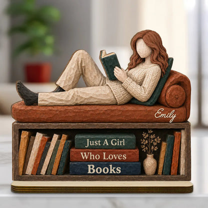 2-Layer Wooden Plaque, Personalized Reader Relaxing With a Book, Heartfelt Creative Gift for Book Lovers