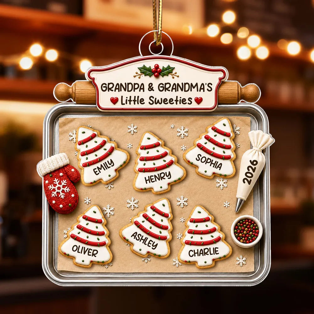 Personalized Acrylic Ornament, Red & Green Christmas Tree Cookies, Heartwarming Creative Gift for Grandparents