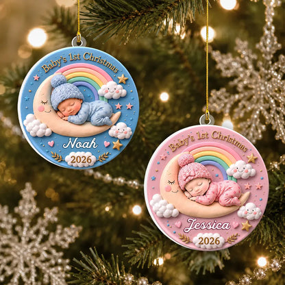 Personalized Baby’s First Christmas Ornament, Faux 3D Effect 2D Printed Acrylic Keepsake, Custom Name & Year Gift for New Parents