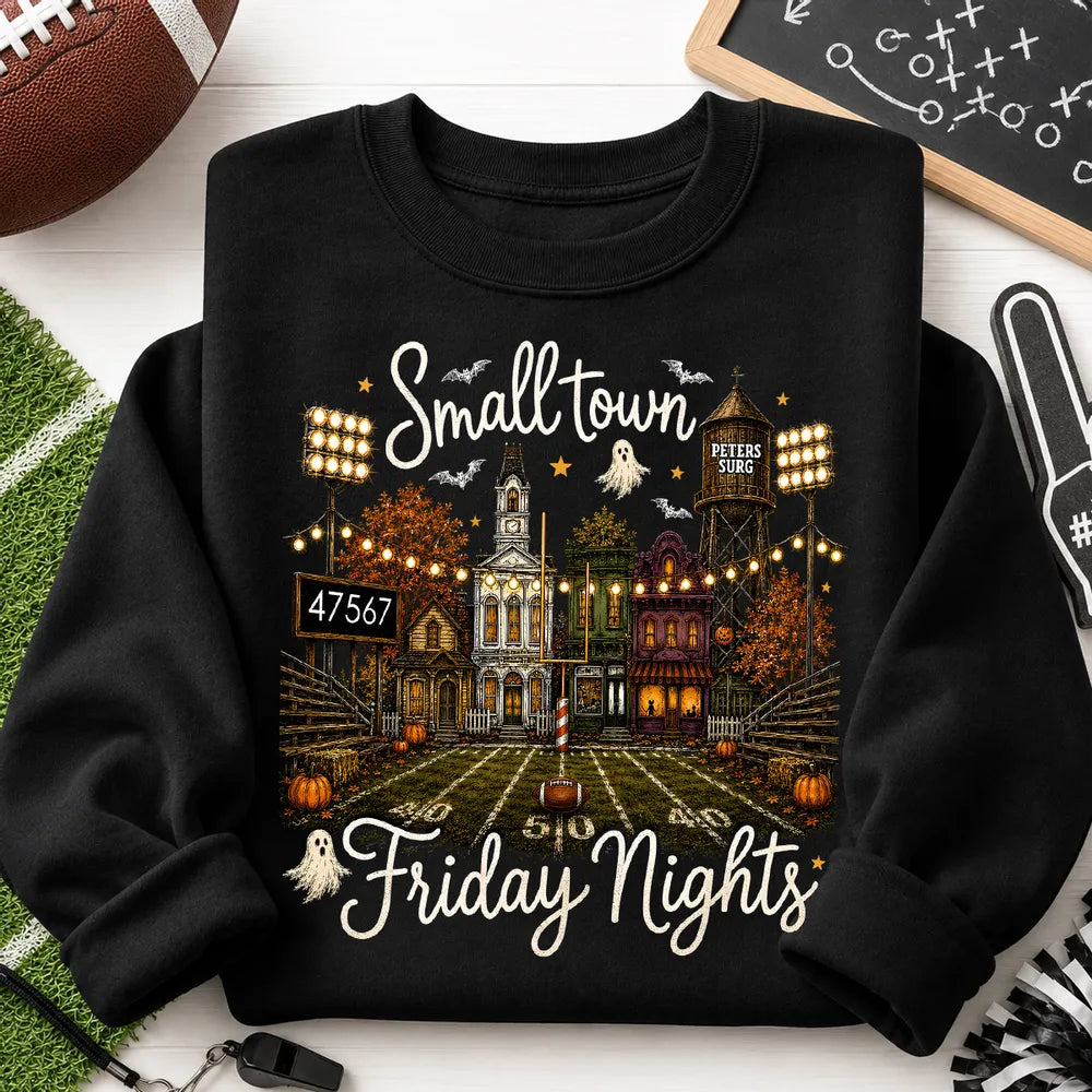 Personalized Classic Tee, Spooky Friday Night Hometown Artwork, Creative Gift for Local Sports Fans