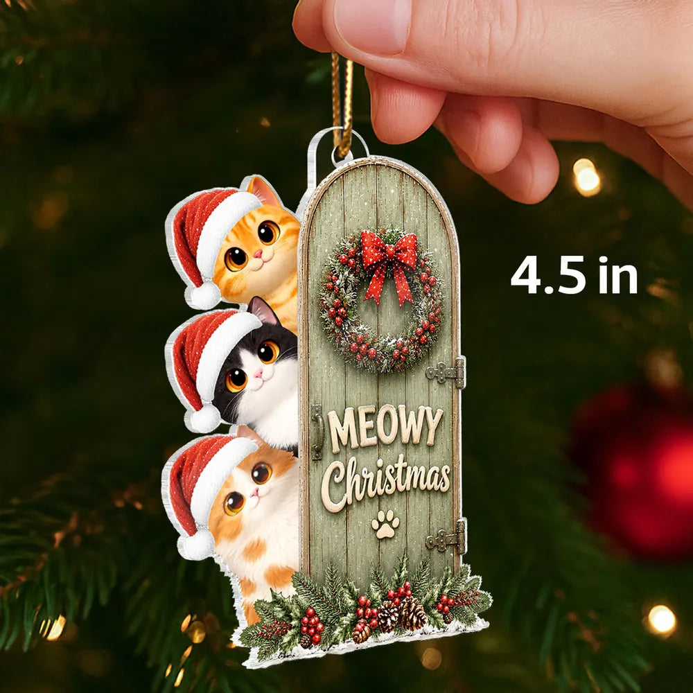 Meowy Christmas Personalized Acrylic Ornament, Playful Peeking Cats, Creative Gift for Cat Owners