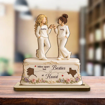 Personalized Wooden Plaque, Heart Gesture Friends, Besties at Heart, Creative Gift for Long-Distance Friend