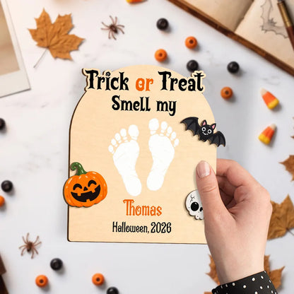 Trick or Treat Personalized Wooden Plaque, Cute Halloween Keepsake and Creative Gift for New Parents