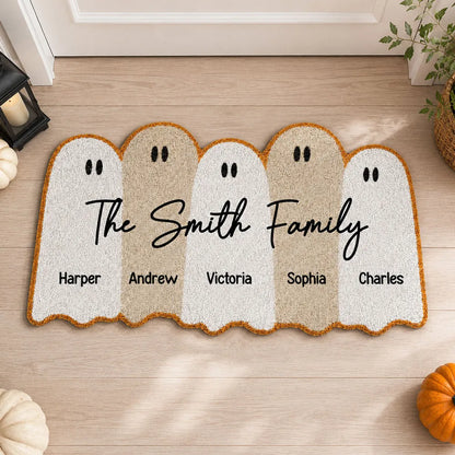 Personalized Ghost Family Shaped Doormat, Cute Halloween Entry Decor, Unique Gift for Families
