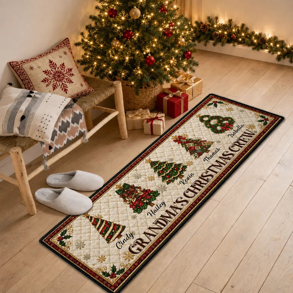 Standard Doormat with Grandma's Christmas Crew Trees, Personalized Creative Gift for a Warm Family Welcome