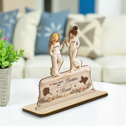 Personalized Wooden Plaque, Heart Gesture Friends, Besties at Heart, Creative Gift for Long-Distance Friend