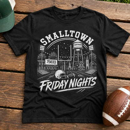 Classic Tee, Personalized Stadium Lights and Town Skyline Keepsake, Unique Gift for American Football Fans