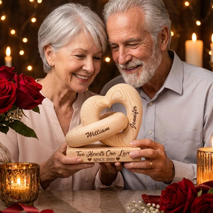 Personalized Heart Sculpture With Base, Interlocking Hearts in a Candlelit Rose Setting, Unique Gift for Couples