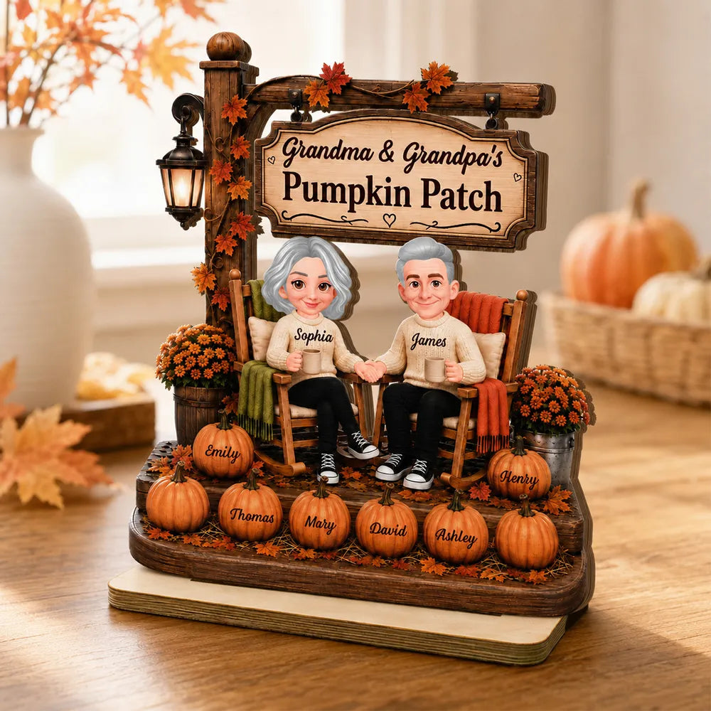 Personalized Wooden Plaque, Grandparents Holding Hands in a Fall Pumpkin Patch, Creative Gift for Grandma & Grandpa