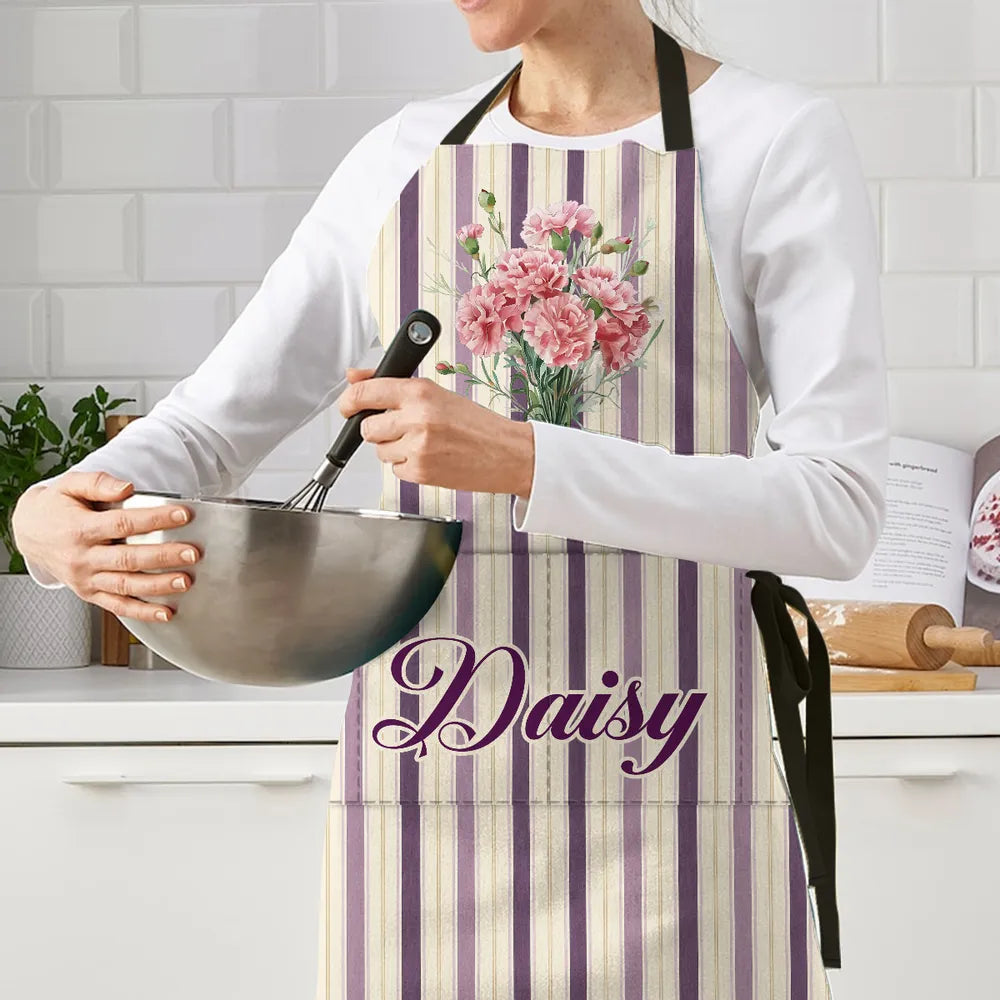 Personalized 4-Pocket Apron with Vintage Floral Stripes, Creative Gift for Home Cooks