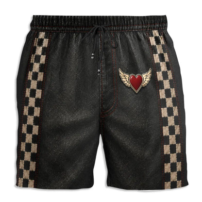 Personalized Men's Beach Shorts, Black Checkered Design for Drinks at a Sunny Beach Bar, Unique Gift for Him