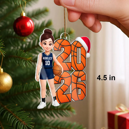 Custom Acrylic Ornament, Basketball Player by a Christmas Tree, Creative Keepsake Gift for Son or Daughter
