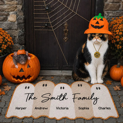 Personalized Ghost Family Shaped Doormat, Cute Halloween Entry Decor, Unique Gift for Families