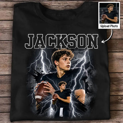 Personalized Classic Tee, Dynamic Athlete Action & Lightning Design, Unique Sports Gift for Boys & Girls