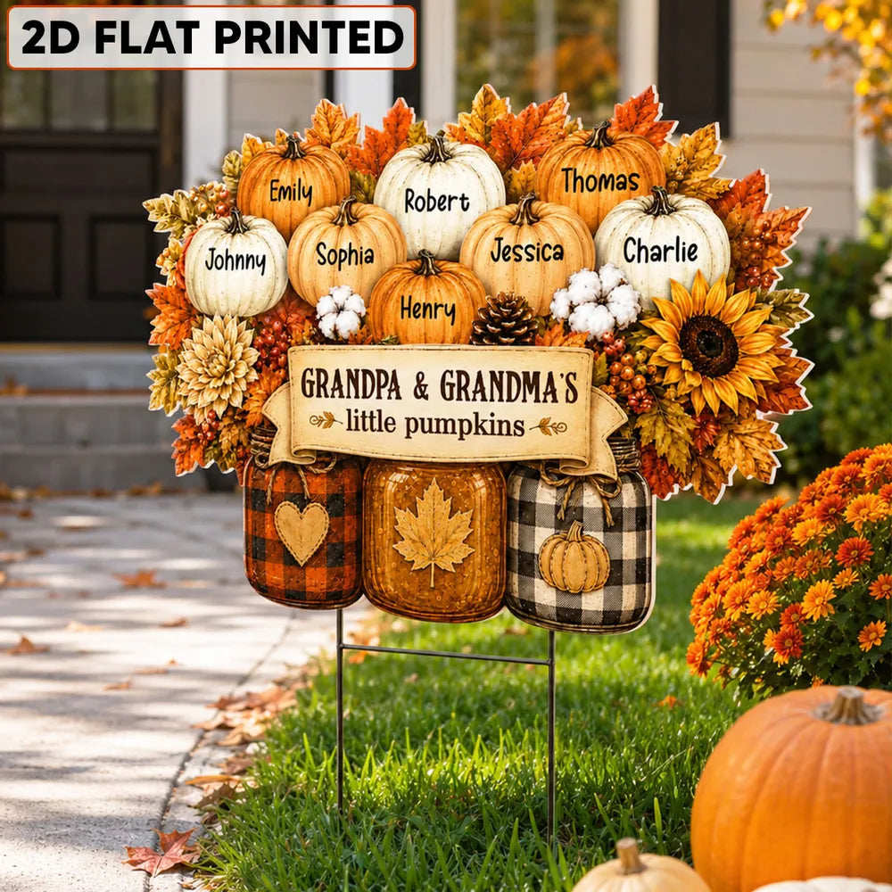 Grandpa & Grandma's Little Pumpkins Shaped Yard Sign, Personalized Fall Display, Creative Family Gift