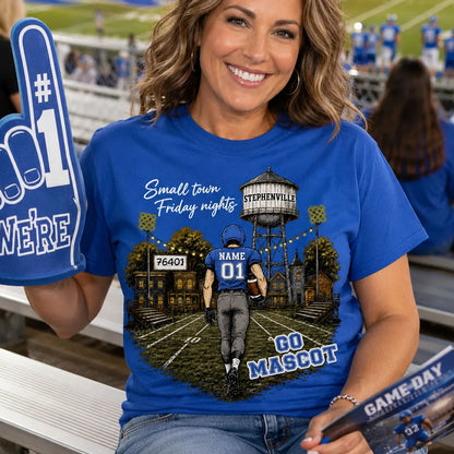 Personalized Classic Tee, Football Player Walking onto a Lit Field, Creative Game Day Gift for Mom