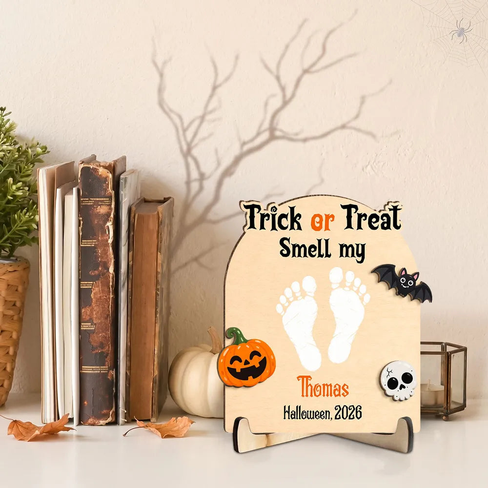 Trick or Treat Personalized Wooden Plaque, Cute Halloween Keepsake and Creative Gift for New Parents