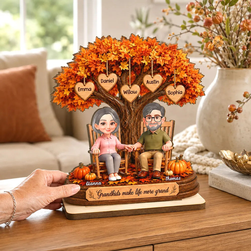 Personalized Grandparents Holding Hands 2-Layer Wooden Plaque, Grandkids Make Life More Grand, Creative Family Gift