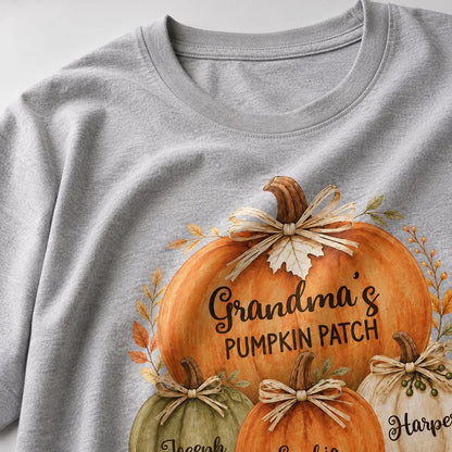 Personalized Classic Tee, Grandma's Watercolor Pumpkin Patch, Unique Fall Gift for Grandma
