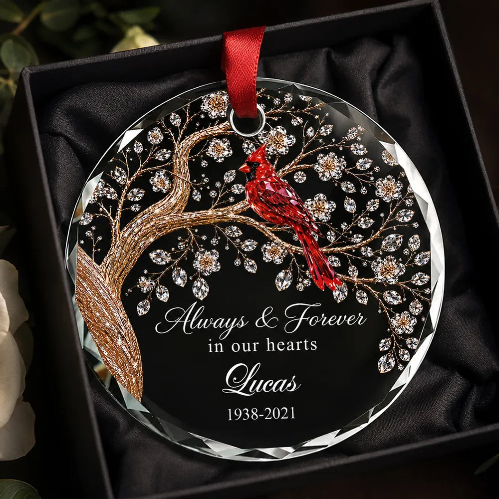 Always & Forever in Our Hearts Crystal Ornament, Personalized Remembrance, Creative Sympathy Gift for Loved Ones