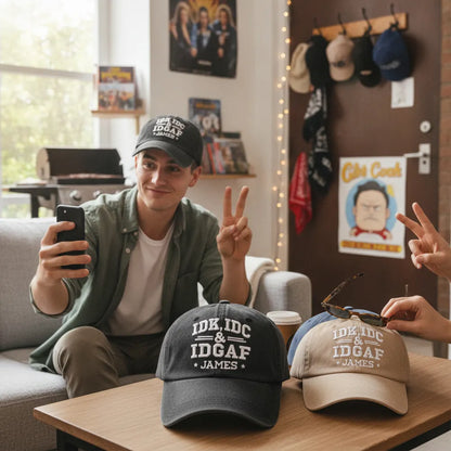 Personalized Brushed Cotton Baseball Cap, Vintage Charcoal Attitude Text, Unique Gift for a Friend