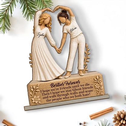 Besties Forever Personalized Wooden Plaque, Friends Making a Heart, Creative Friendship Gift